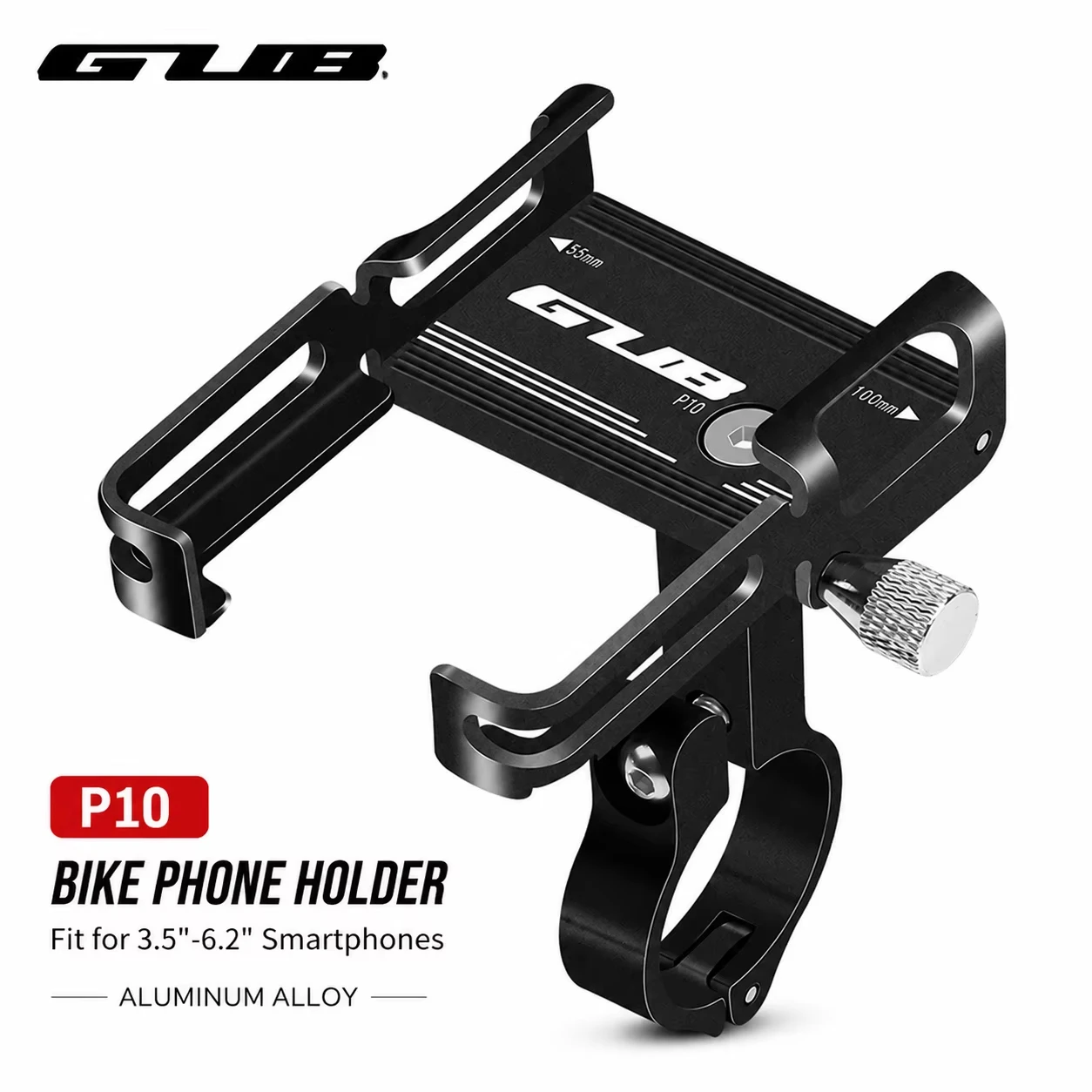 GUB P10 Aluminum Alloy Bike Phone Holder Motorcycle Handlebar Clip Bicycle Phone Mount Bracket Stand for 3.5-6.2 Inch Smartphone