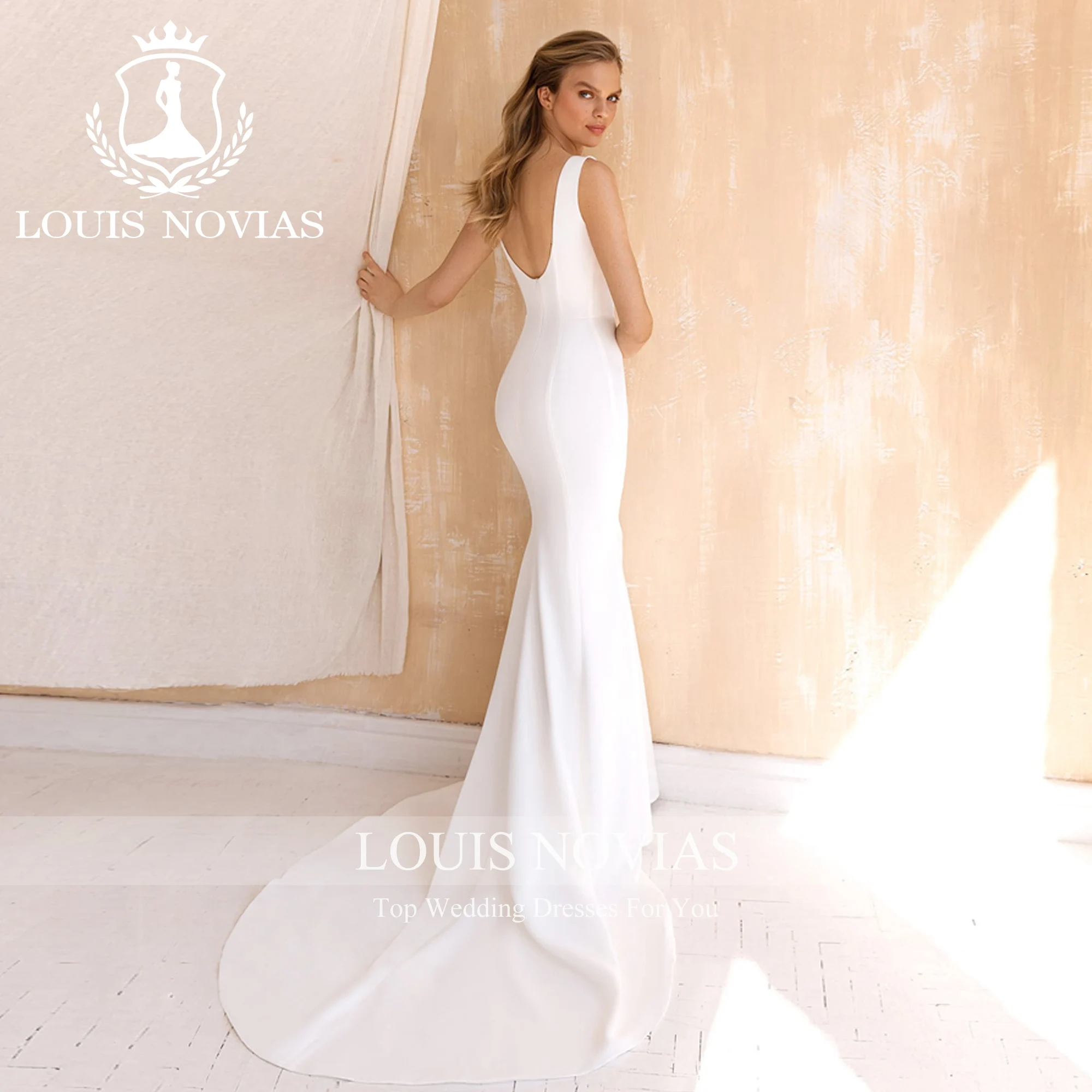 LOUIS NOVIAS Wedding Dress Mermaid Style 2023 Sexy Square Collar Detachable Train Sheath Wedding Gown Vestidos Novias De Saten