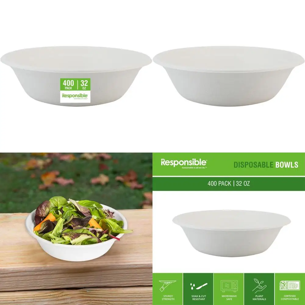 

Eco-Friendly Disposable Paper Bowls 32oz for Hot Soup - Heavy Duty Dinnerware, 400 Count, Ideal for Parties and Events