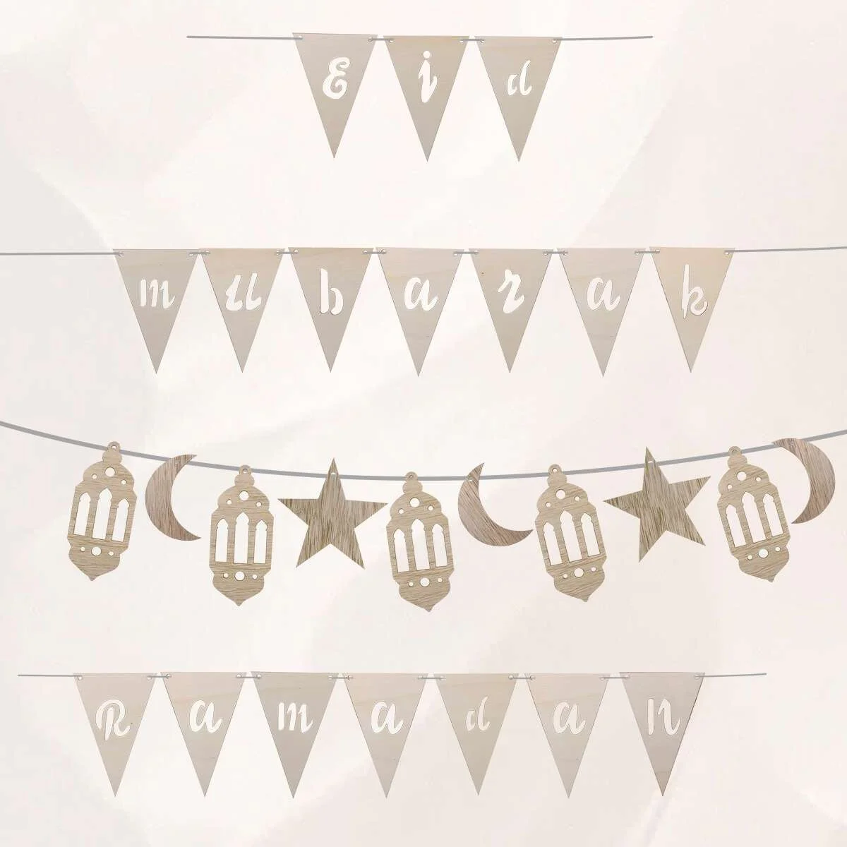 1pcs Eid Mubarak Wooden Garland Banner For Ramadan Eid al-Fitr Muslim Home Party Wall Decorations DIY Gifts Supply