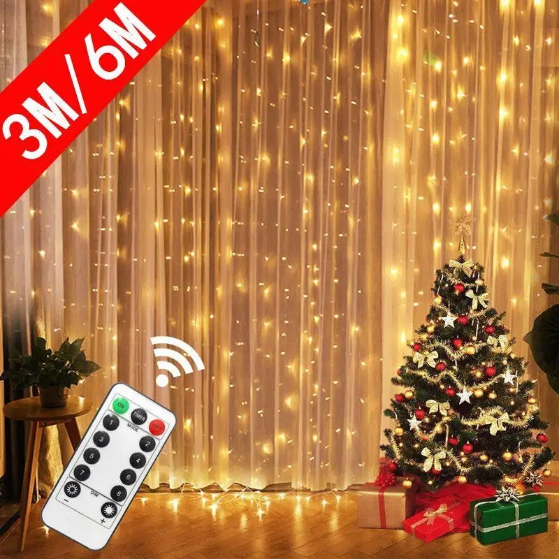 

8 Modes LED Garland Curtain Lights USB Remote Control Fairy Lights String Wedding Christmas Decor for Home Bedroom New Year Lamp