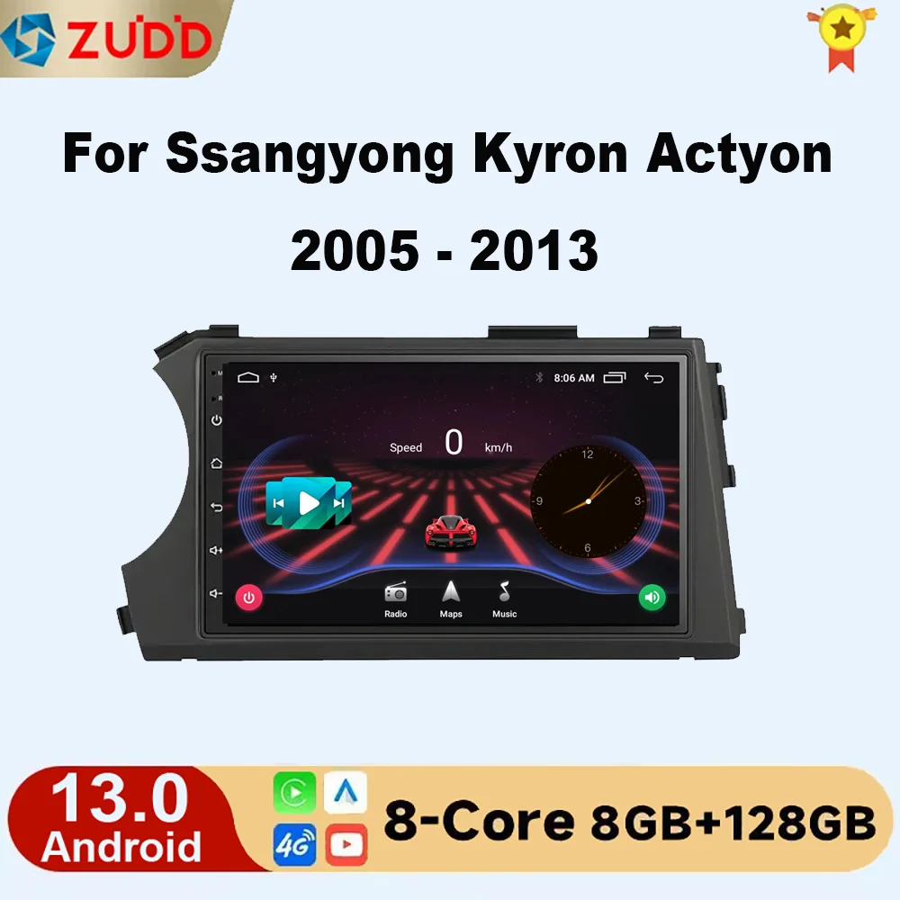 Car Radio Android 13 Carplay GPS For Ssangyong Kyron Actyon 2005-2013 Bluetooth Video Multimedia Player Split Screen