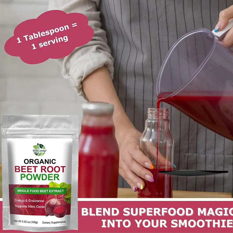 100% Organic Pure Beet Root Powder –Non-GMO, Rich in Nitric Oxide for Energy & Endurance Boost​ & Blood Flow Support Supplement