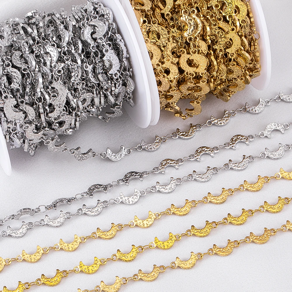 

0.5/1Meter Stainless Steel Gold Color Moon Embossing Link Chains For DIY Women Bracelets Necklace Jewelry Making Accessories