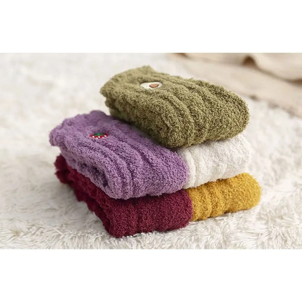 

1Pair Thick Coral Fleece Socks Fruit Pattern Sleep Bed Socks Winter Warm Soft Stockings Coral Fleece Stockings