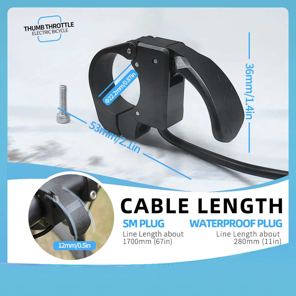 Mini acelerador de pulgar 107X, acelerador de dedo derecho/izquierdo, acelerador de liberación rápida para bicicleta eléctrica de 24V-72V