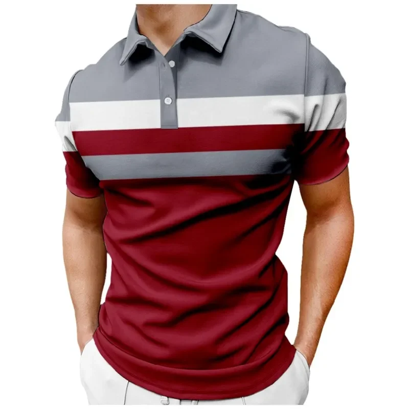 Men's Polo Shirt Button Up Polos Casual Holiday Lapel Short Sleeve Fashion Basic Red Gray Color Block Regular Fit Polo Shirt