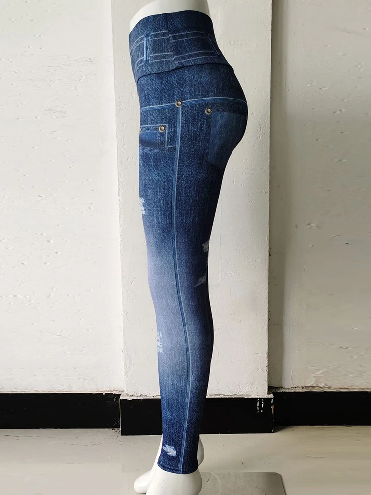 Booty Lifting Print Leggings pour femmes, Faux Jeans, Fitness Push Up, Dean M dehors Leggins, Workout Jeggings