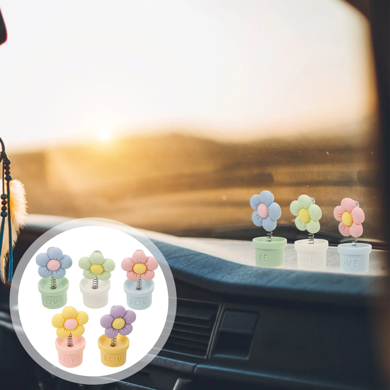 

5 pcs Artificial Flowerpot Dashboard Decorations Lifelike Faux Plants For Interior Car Decor Easy Installation Cute Car
