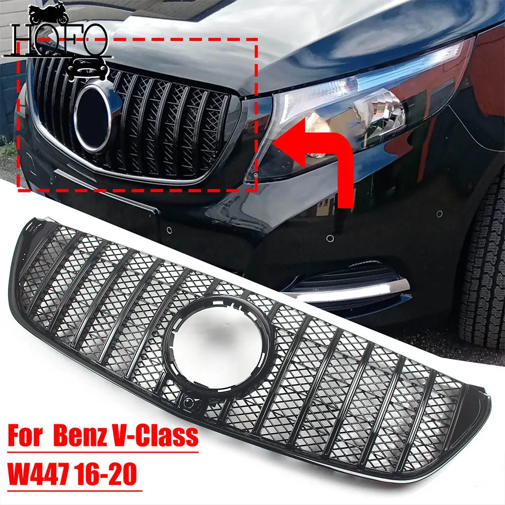 

For Mercedes-Benz V Class W447 V220 V250 V260 V300 2016-2020 GT Style Car Front Bumper Grille Body Kit With Camera Hole