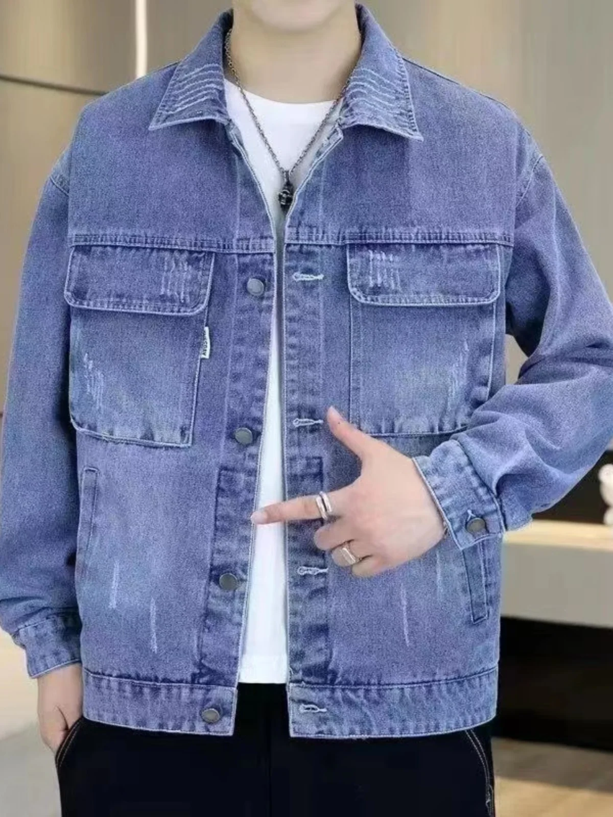 Loose Men's Denim Jacket Autumn New Style Casual Workwear Coat Long Sleeve Youth Fashion Standard Fit Windproof Outerwear