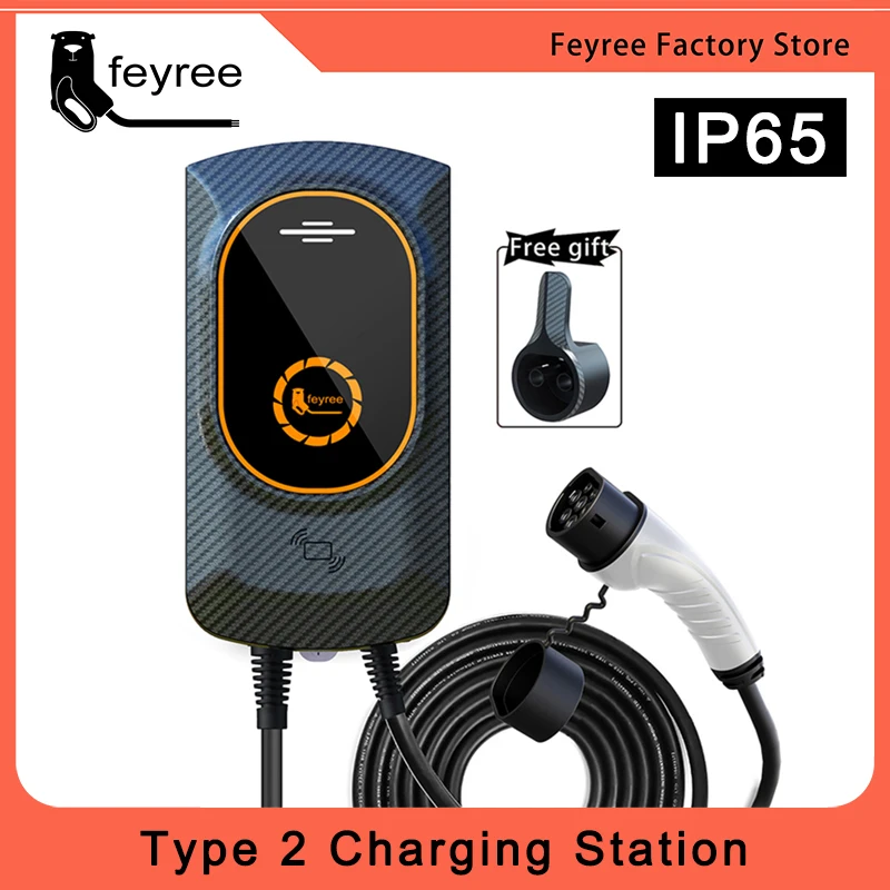 

feyree EV Charger Type2 Cable 32A 7KW EVSE Wallbox IEC62196-2 Socket 11KW 22KW 3Phase Plugin and Charge Version for Electric Car