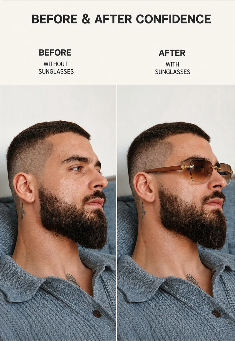 Quadratische Randlose Photochrome Sonnenbrille für Herren Vintage Sonnenbrillen 2026 Luxus Designer Shades Herren Geschnittene Gläser Rahmenlose Brillen – Detail 4