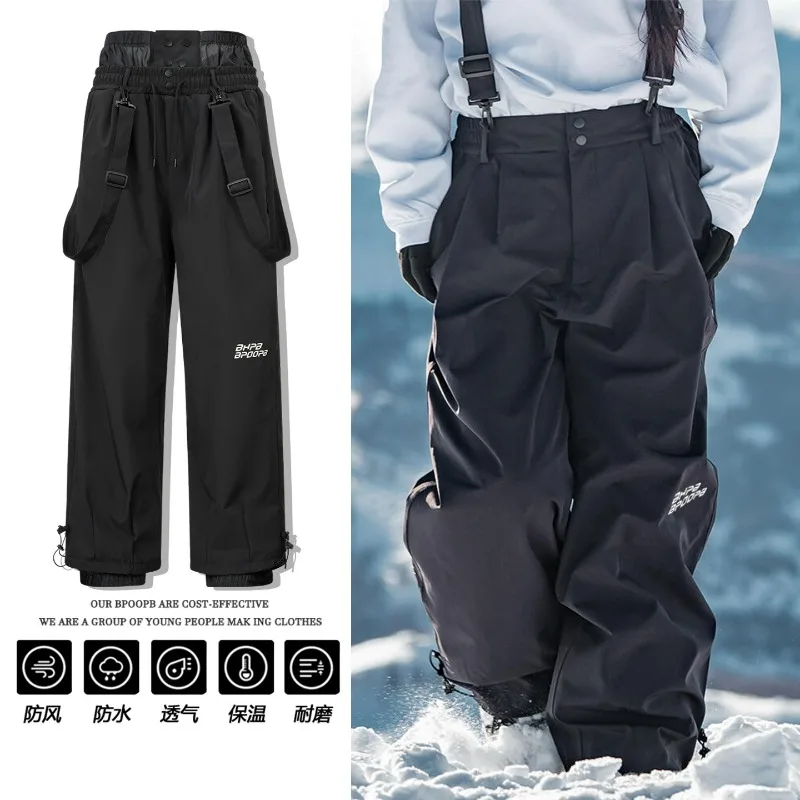 

Новые брюки, свободные мужские и женские водонепроницаемые, теплые и износостойкие профессиональные ветрозащитные флисовые зимние штаны со съемным ремешком