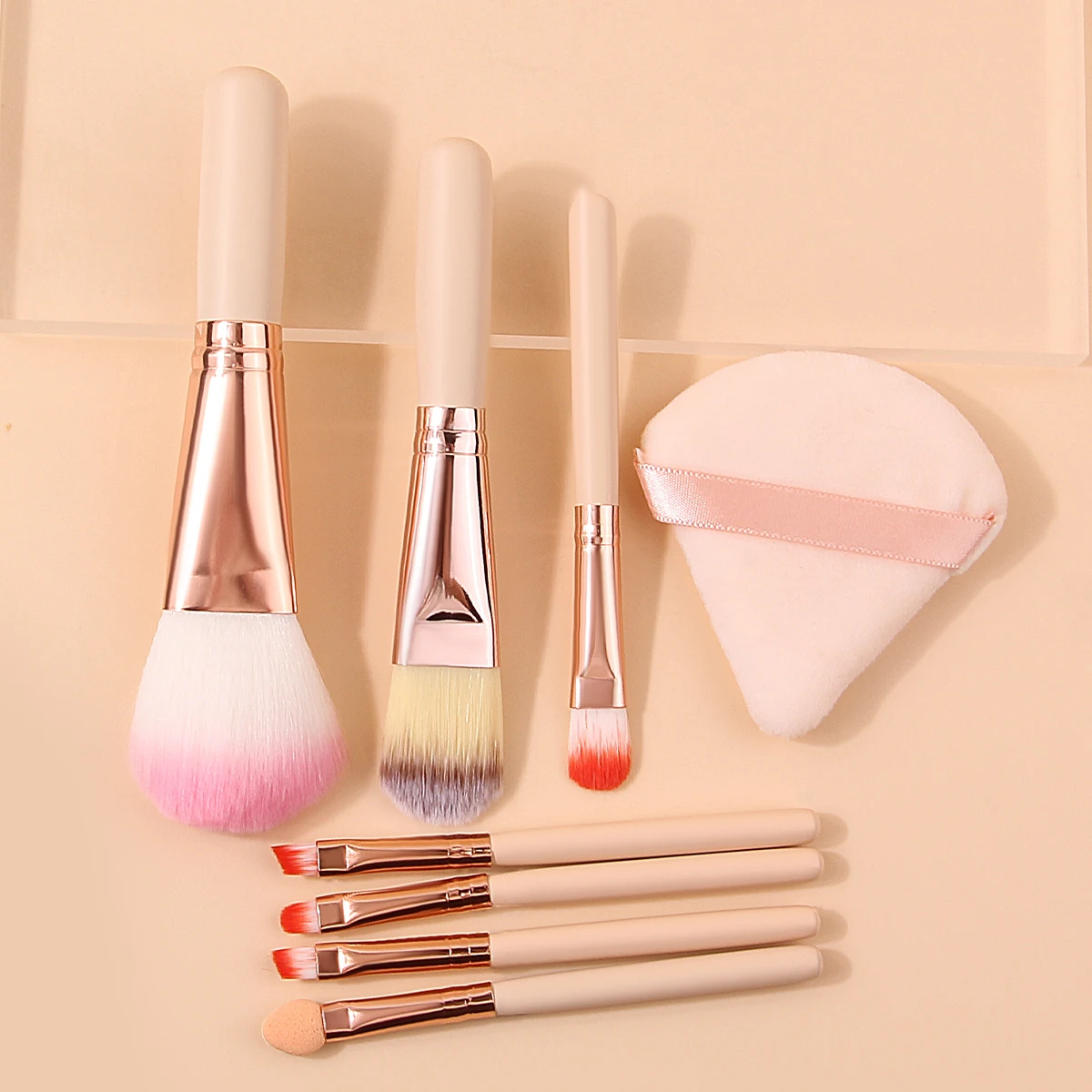 Conjunto de pincéis de maquiagem portátil, 8 peças, solto, gesso, sombra, multiuso, pincel de maquiagem facial, triângulo, esponja, sopro de pó