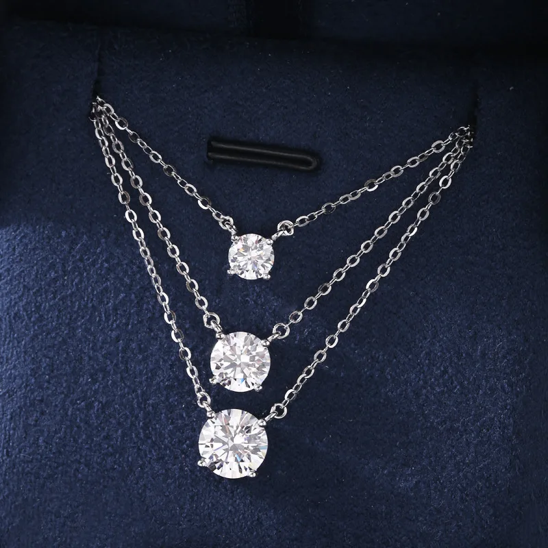 

Original 3CT 1CT 2CT Moissanite Necklace Real 925 Silver Chain 6.5-9mm Solitaire Pendant Necklaces For Women Jewelry Gifts