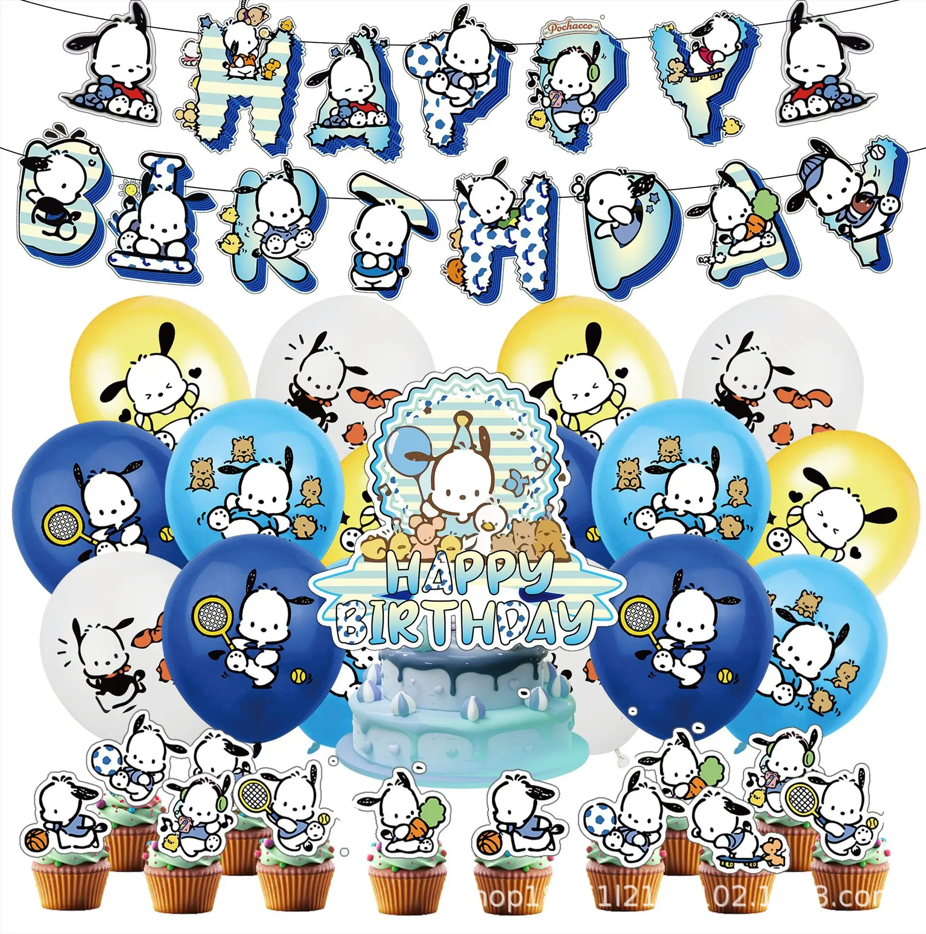 Pochacco Themed Inflatable Balloon Set Sanrio Themed Kids Birthday Party Decoration Banner Cake Flag Inflatable Balloon Set