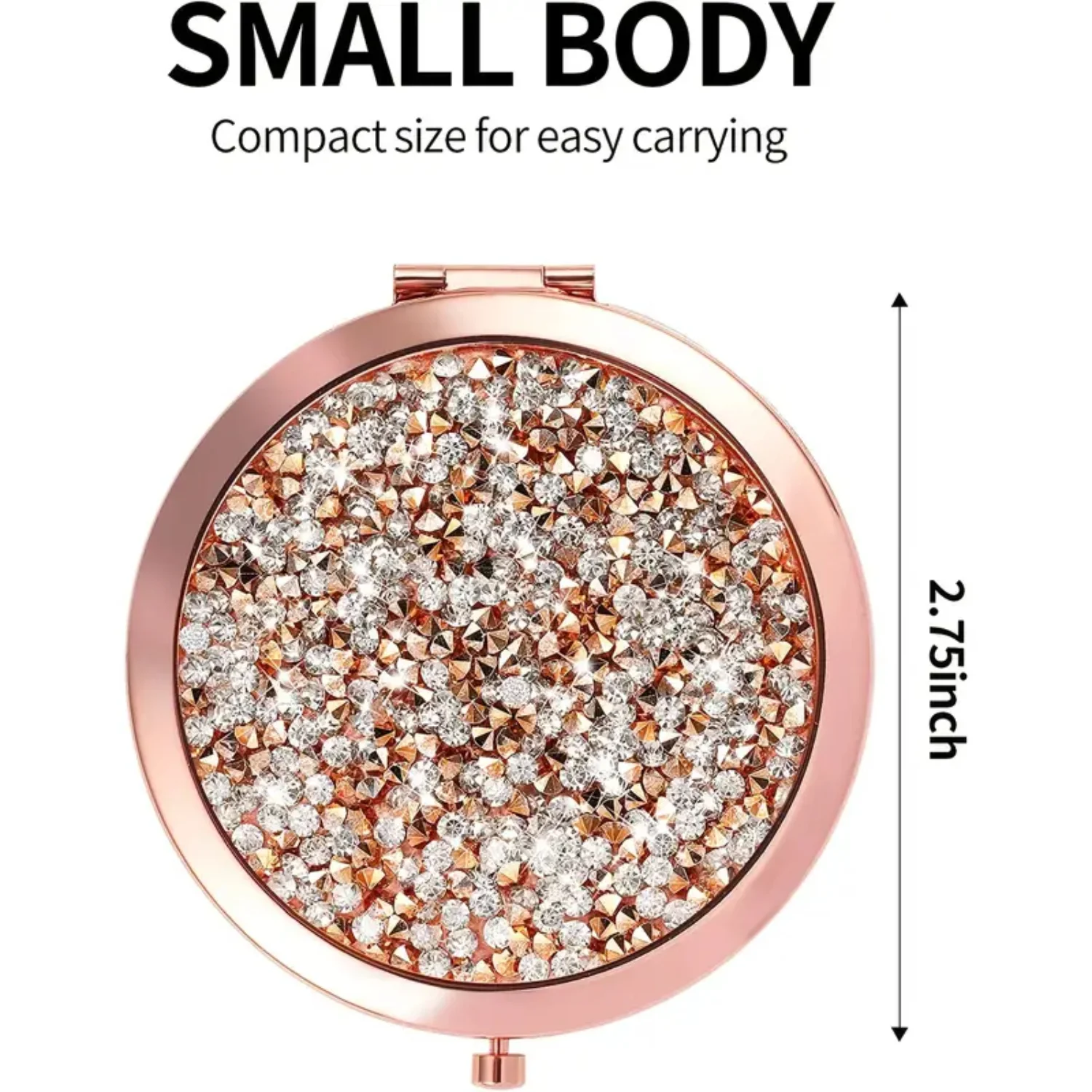 Rose Golden Compact Mirror Cosmetic Mix - กระจกพกพาขนาดเล็กแบบพับได้พร้อมกําลังขยายสองด้าน, กระจกมือแบบพกพาสําหรับ W