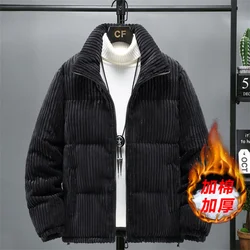 2026 New Men's Corduroy Parkas Thick Warm Cotton Padded Jackets Casual Stand Collar Solid Zipper Coats Man Winter Warm Outerwear
