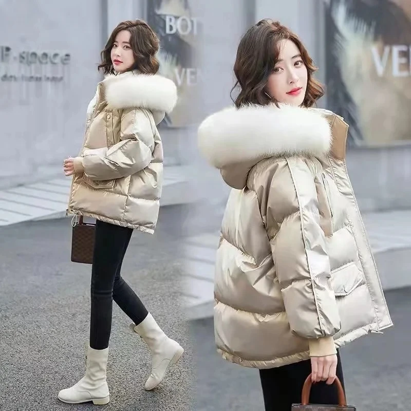 Neue Herbst Winter wasch frei glänzende Frauen jacke Kapuze Parkas weibliche koreanische lose kurze warme Daunen Baumwolle Parka Outwear