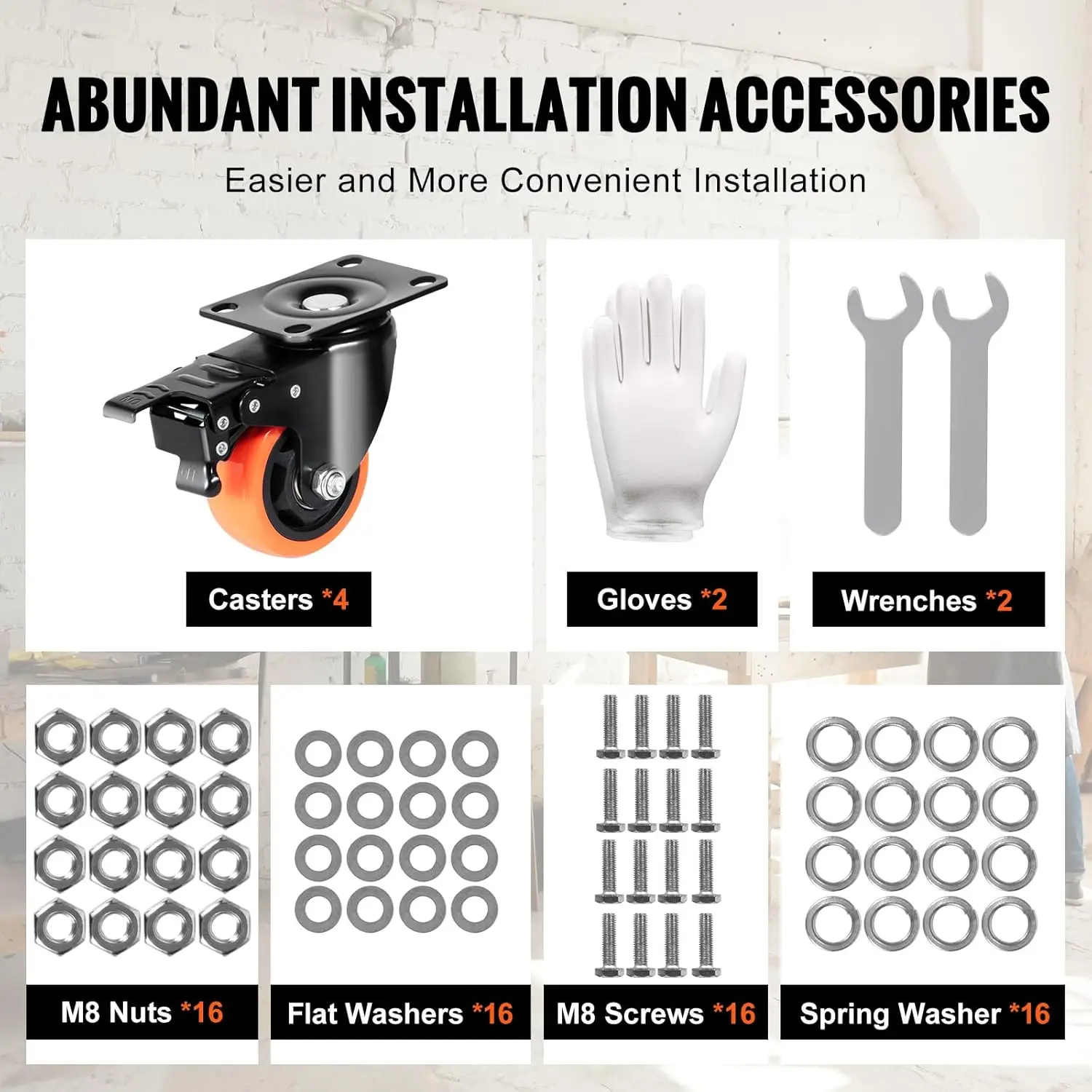 Caster Wheels, 3-inch Swivel Plate Casters, Set of 4, with Security A/B Locking No Noise PVC Wheels, Heavy Duty 250 lbs Load