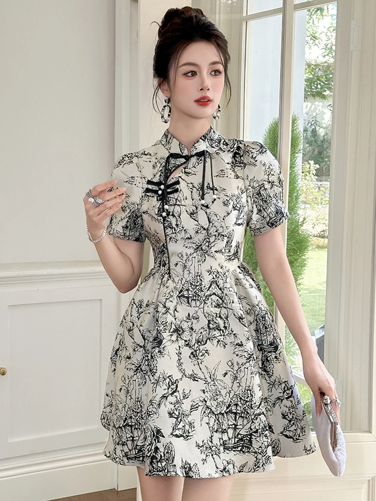 فستان شيونغسام قصير عتيق للنساء على طراز الأحداث الثقافية العصرية ثوب حفلة تجمع اجتماعي أنيق من تشيباو فيستدوس