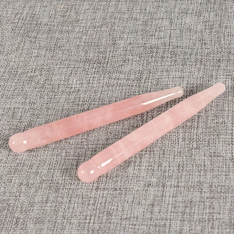 2Pcs Massage Eye Sticker Natural Rose Quartz Face Body Crystal Mineral Stone Massage Pen Skin Gua Sha Tool Lifting Wand Massager