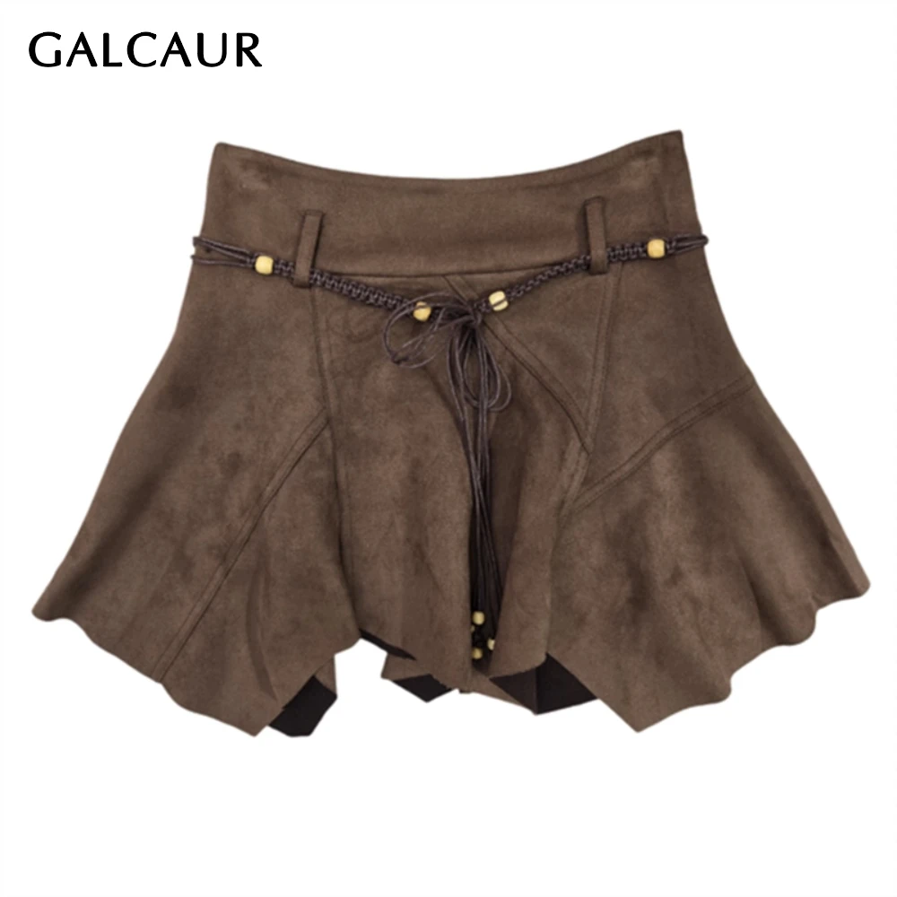 

GALCAUR Solid Spliced Sashes Hot Girl Skirt Female High Waist Slimming American Retro Women's Skirts Autumn Fashion New Style