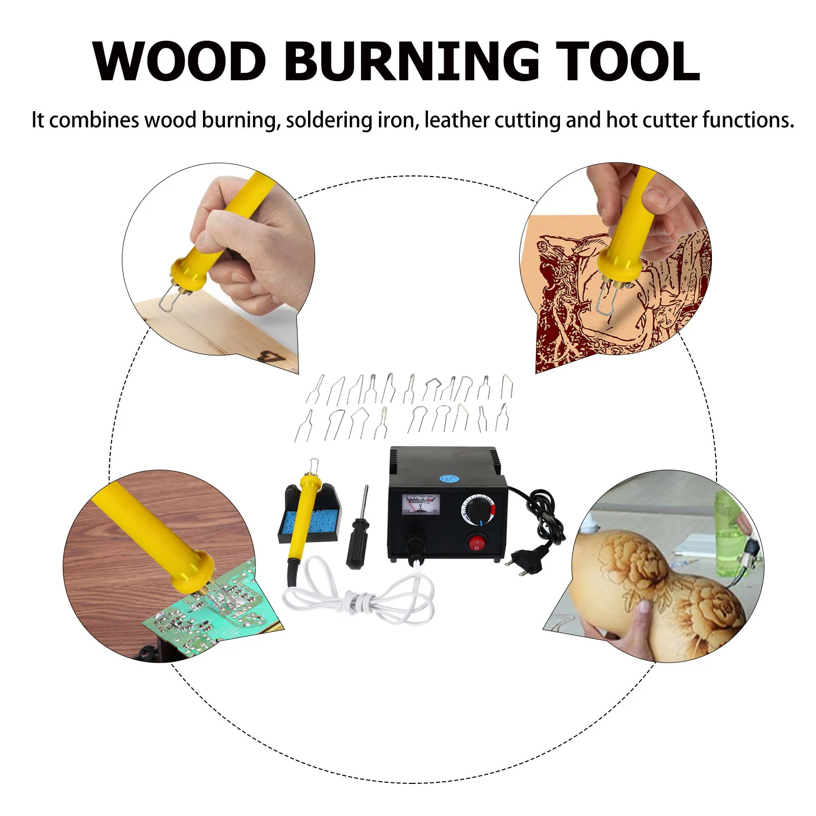 

1Set Adjustable Temperature Wood Burner Kit Lightweight Ergonomic Handle Wood Pyrography Pen Mini Portable 20 Interchangeable