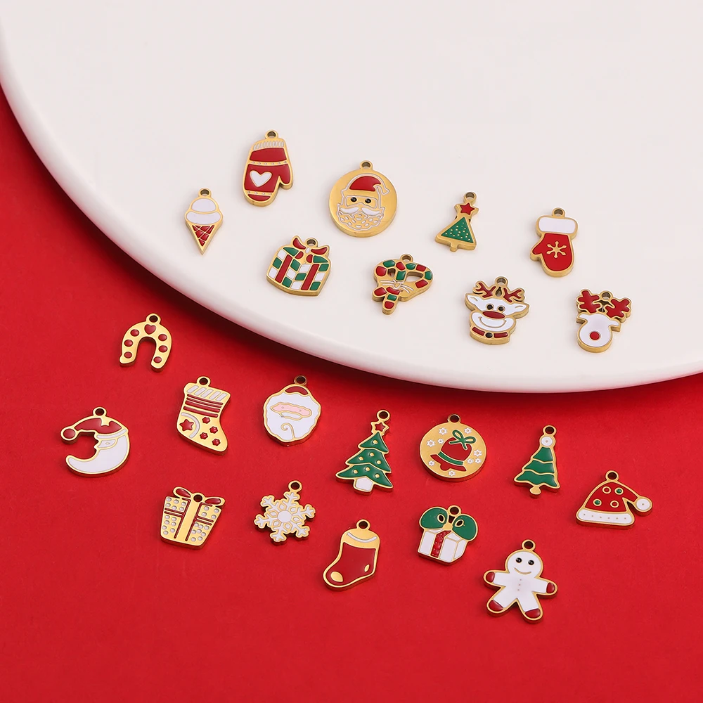 1 قطعة/الوحدة الفولاذ المقاوم للصدأ الكرتون عيد الميلاد الجوارب ثلج سانتا سحر المعلقات DIY بها بنفسك مجوهرات الأزياء صنع الملحقات