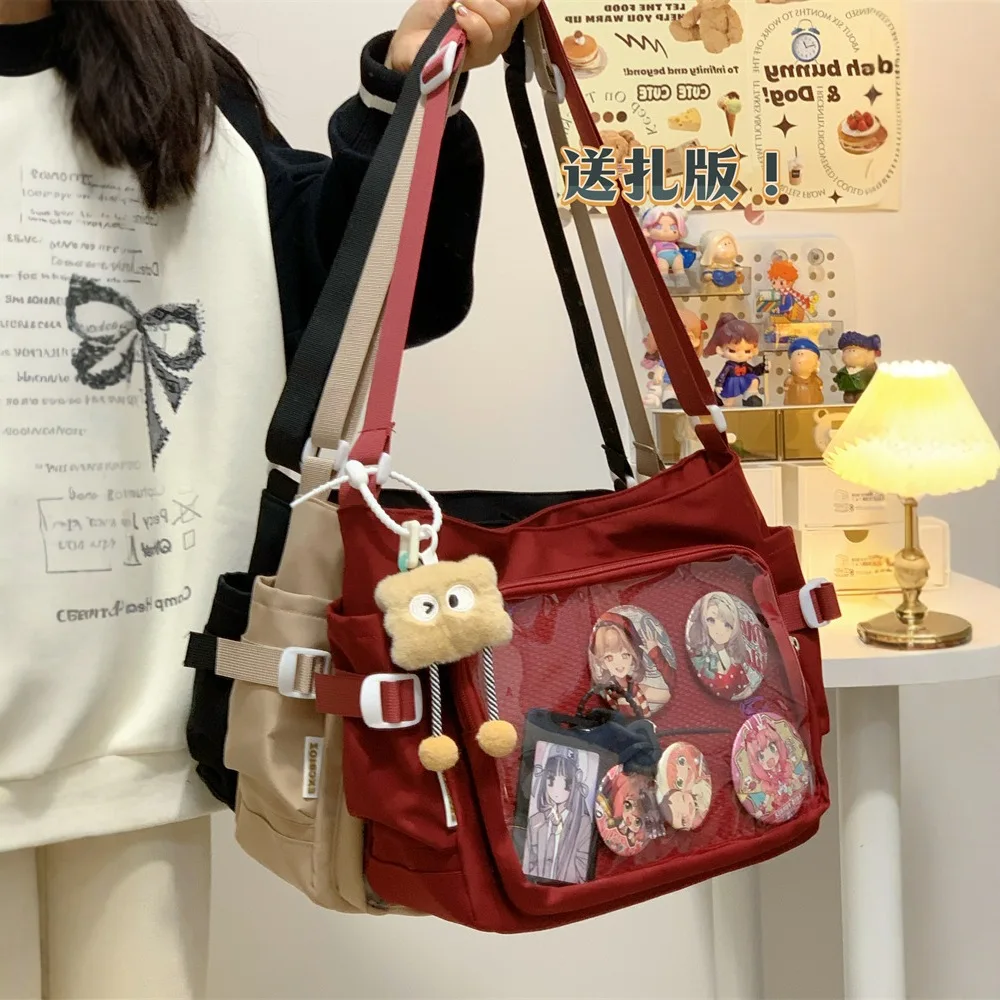 

Preppy Style Ita Bag with Clear Window, Large Capacity Book Bag for School, Messenger Crossbody Shoulder Purse for Students