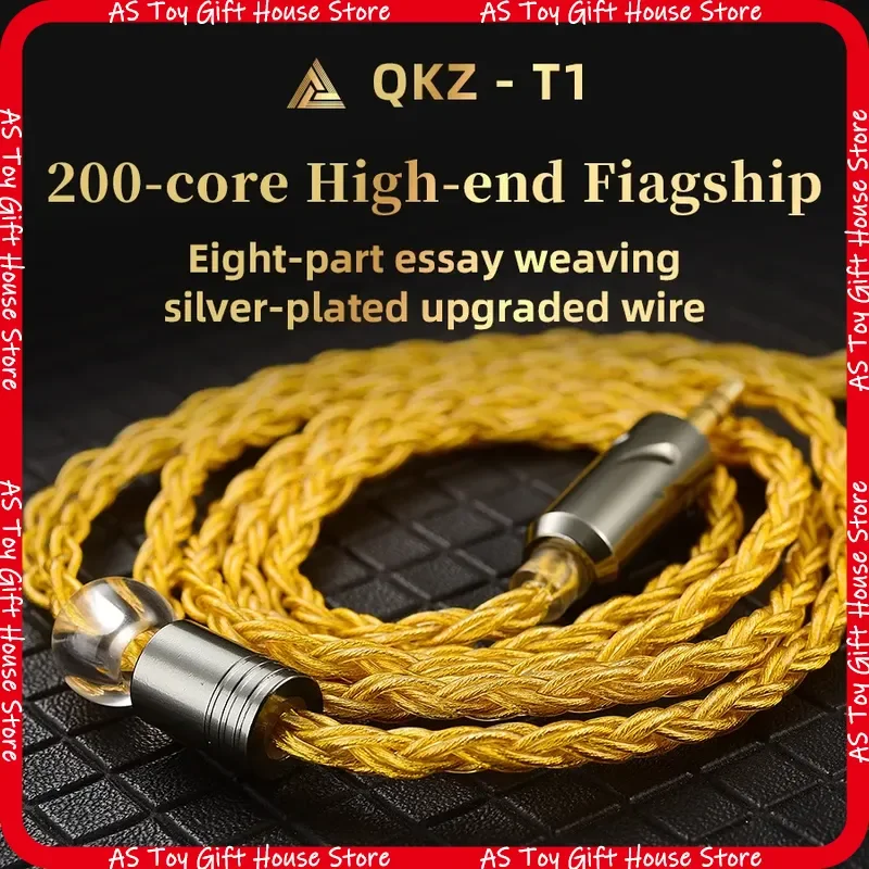 Câble de mise à niveau pour casque QKZ T1 de 1,2 m, plaqué argent, 200 brins, tressage à huit fils, 3,5 mm, 0,75 mm, 2 broches, haut de gamme, Hifi, audiophile