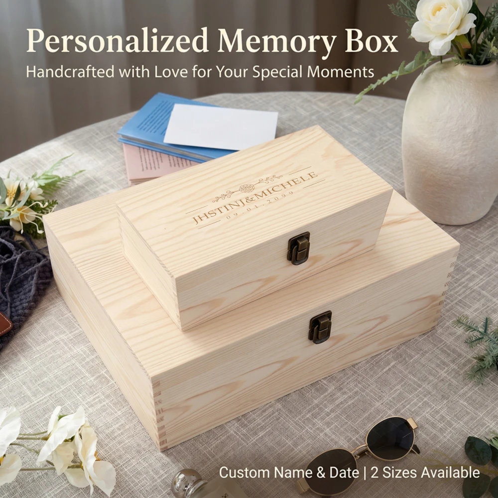 Custom Wood Home Craft Storage Box with Lid and Clasp, Personalized Keepsake Box for Home Decoration DIY Hand-Made Mother's Day