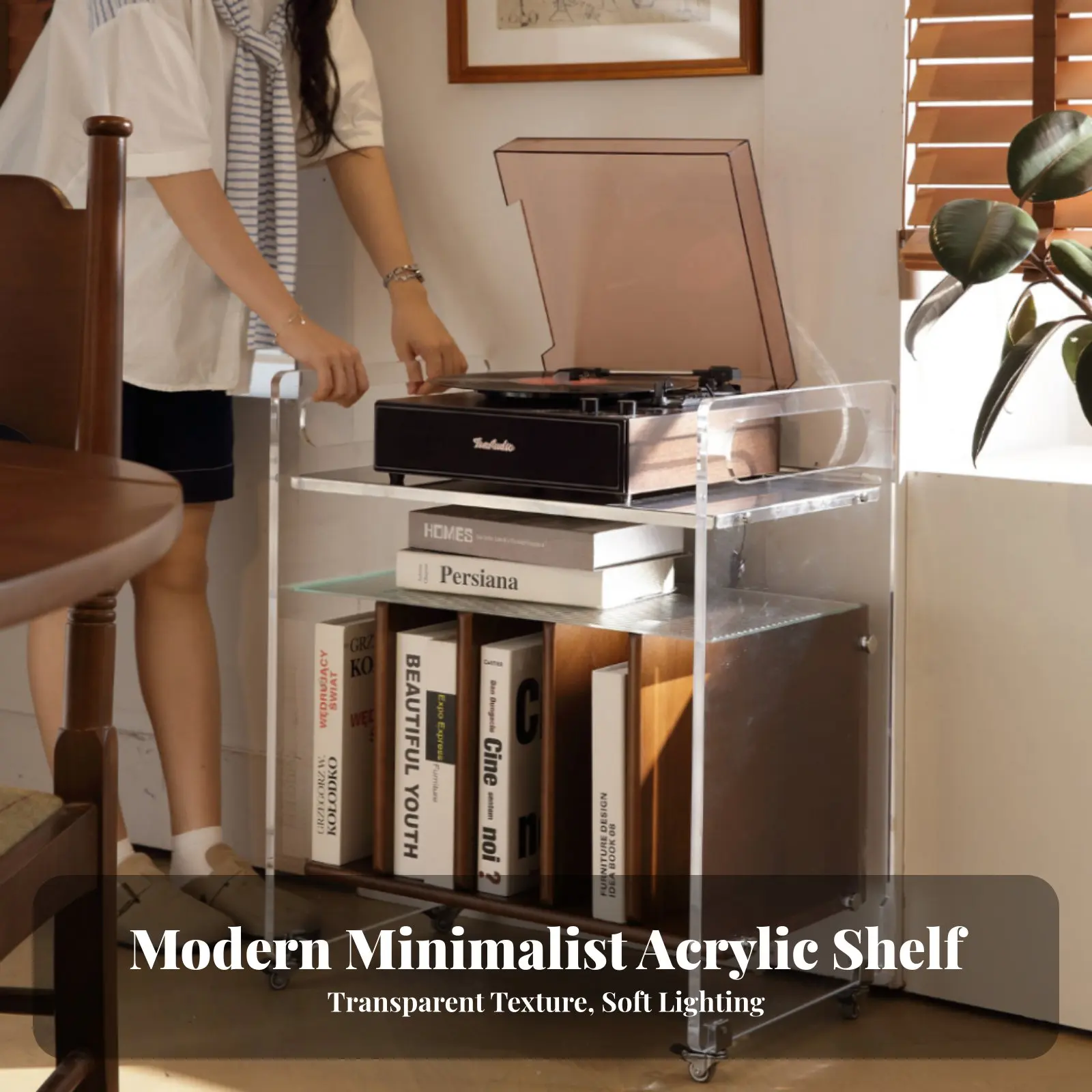 Picture 3: audio disc turntable cabinet with vinyl Storage Mobile Design 2-Tier Vinyl audio disc Table Multi-Functional Sturdy Construction