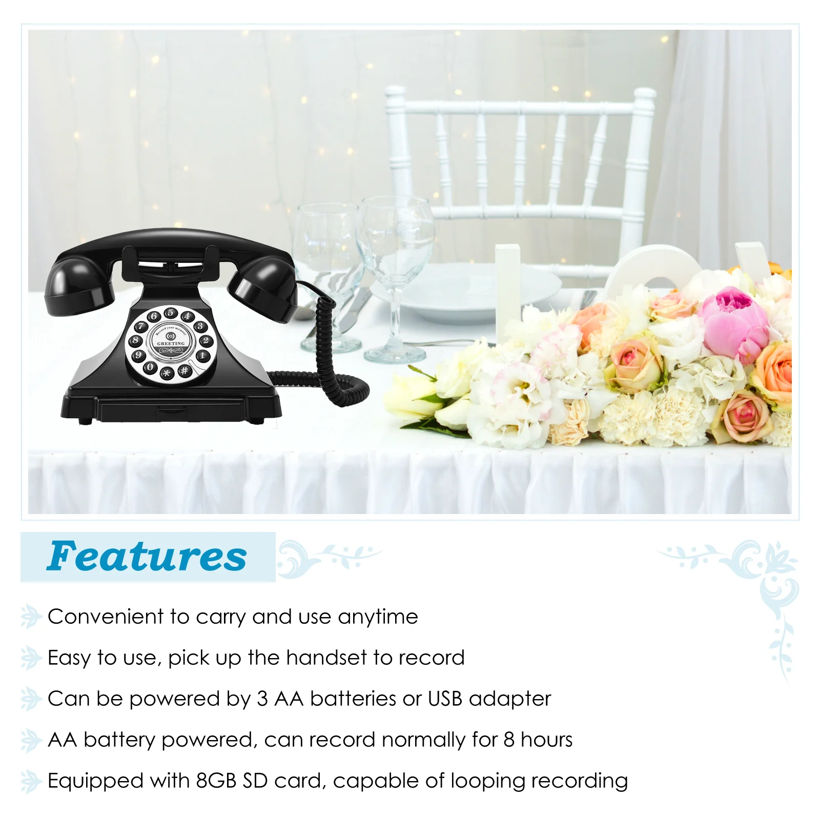 Audio guest book phone retro rotary style antique audio guestbook phone message voice recorder vintage phone for wedding party