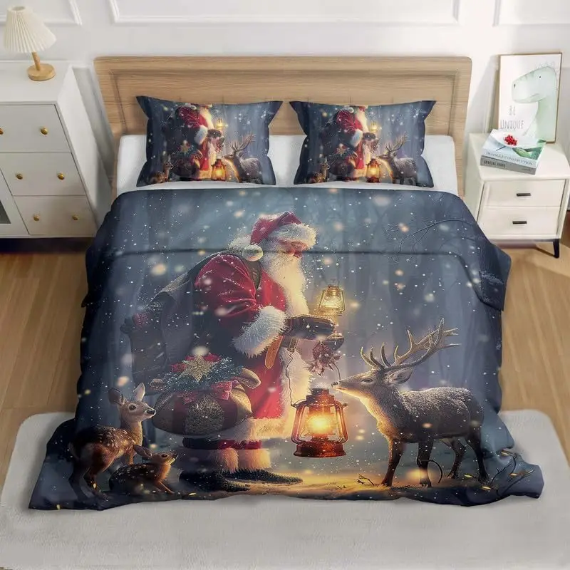 

Christmas 3-Piece Full Comforter Set with Santa Claus Cartoon Patterns , Ideal for Boys