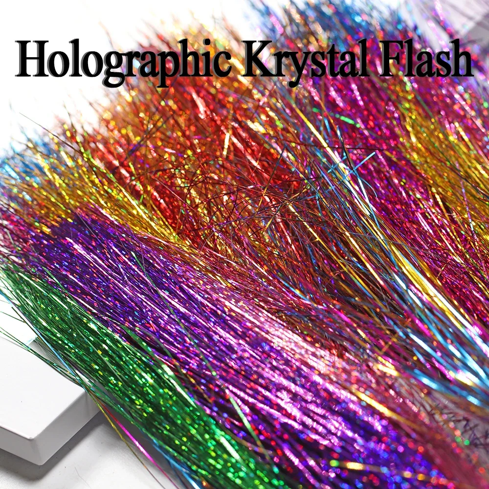 1/12 Packungen Holographisches Flashabou-Tinsel, flaches Kristall-Tinsel, Fliegenbindematerial für Hecht, Forelle, Streamer, Jig-Köder, Meeresfischköder – Detail 2