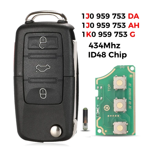 jingyuqin 1K 0959753 Г 1Д 0959753   DA/ AH для VW Volkswagen Beetle Bora Golf Passat Polo ID48 чип 434 МГц откидной дистанционный ключ 3 кнопки