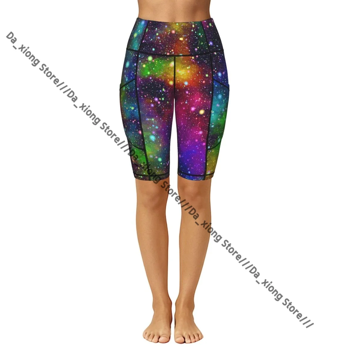 Women High Waist Yoga Shorts Nebula Night Starry Sky In Rainbow Colors Stretch Hip Lifting Quick Dry Fitness Sports Shorts