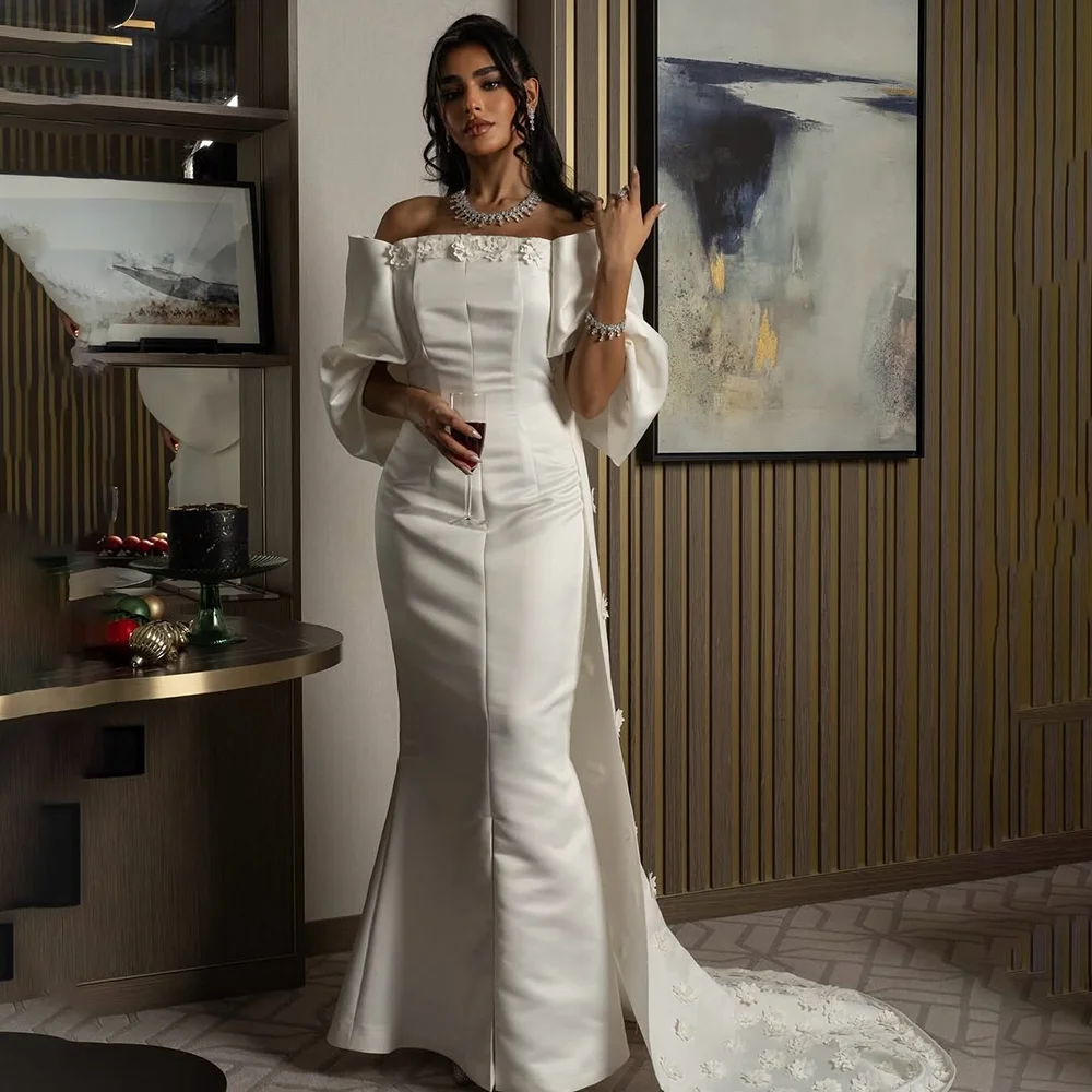 

Elegant Wedding Party Dress for Women Off The Shoulder Mermaid Evening Gowns Long Draped A Pplique Formal Party Dress Customized