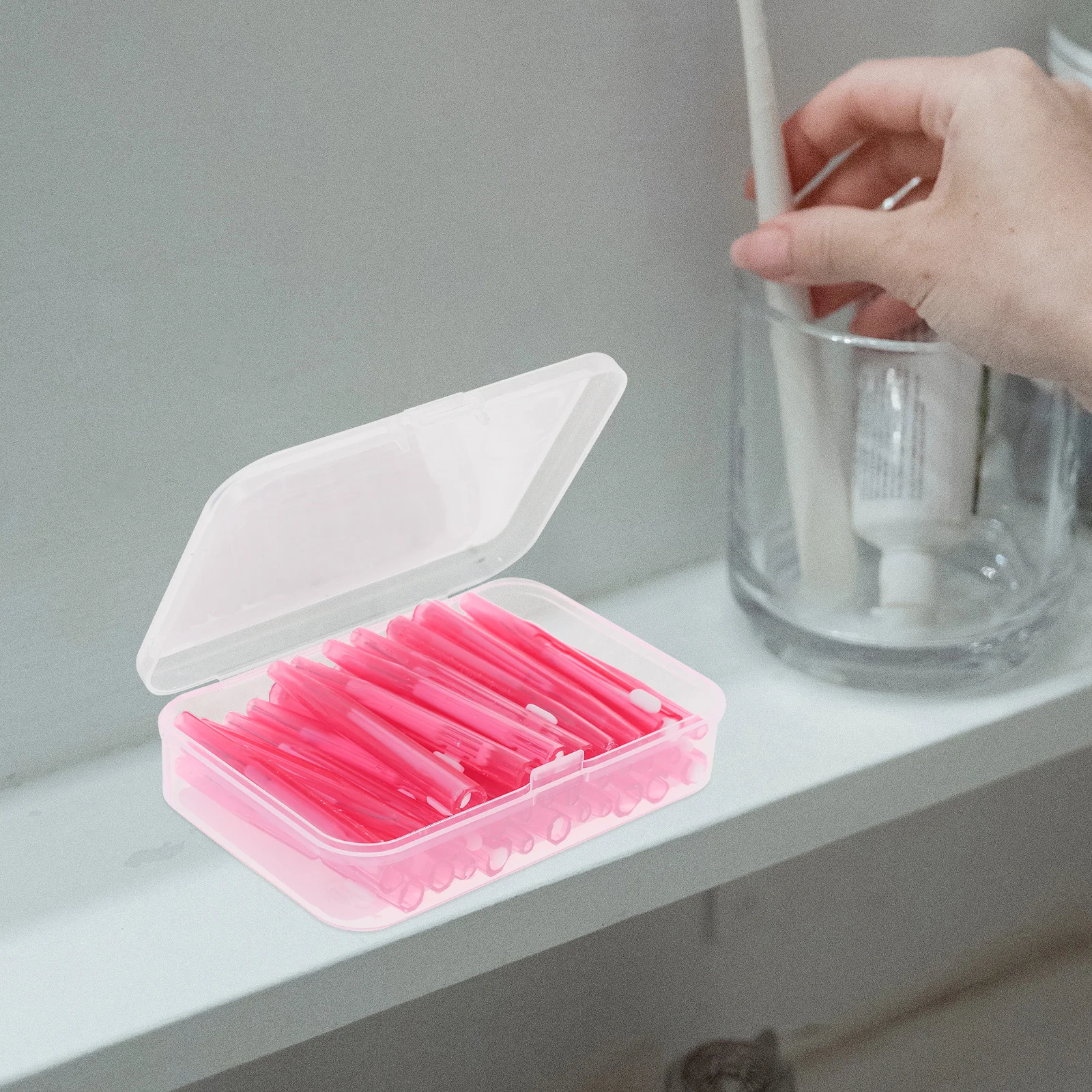 

30 pcs Interdental Brush 0.6Mm Pink Retractable Comfortable Grip Teeth Braces Implants Bridges Crowns Plastic Coated