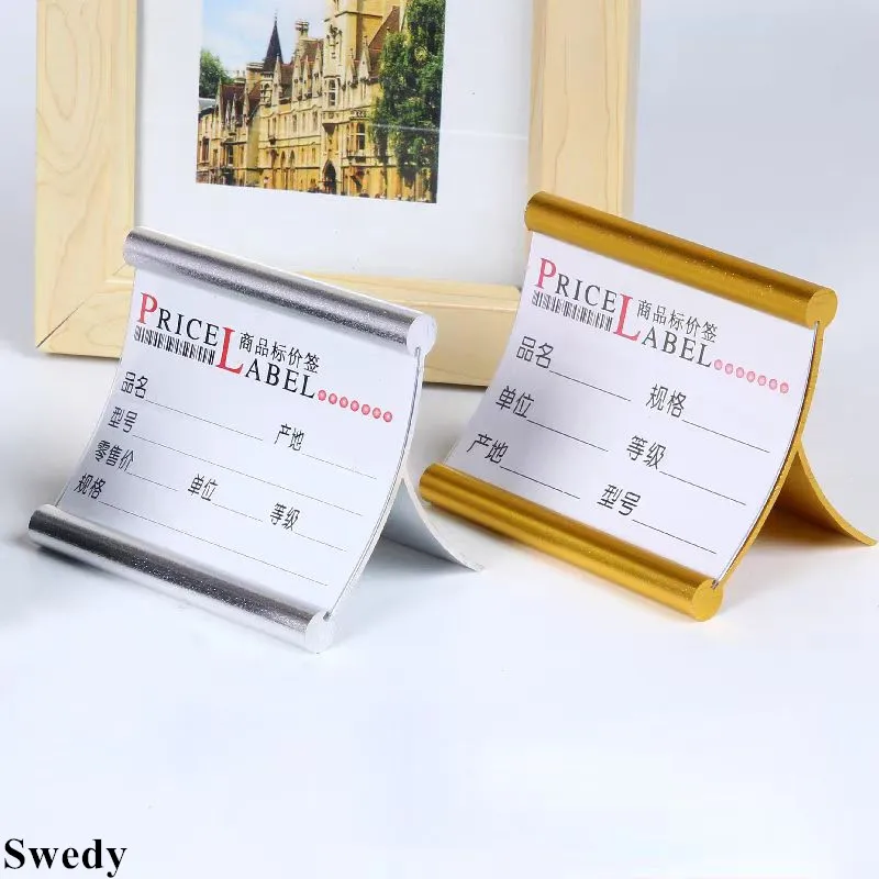 

70x50mm Aluminum Plastic Sign Holder Display Stand Table Number Menu Paper Holder QR Code Small Price Label Paper Card Tags