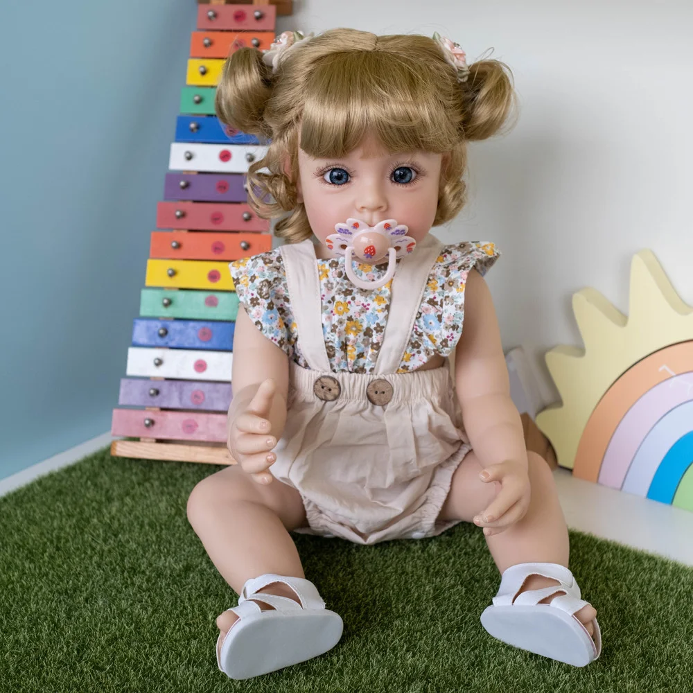 

55CM FUll Body Silicone Reborn Toddler Girl Princess Sue-Sue with Blond Hair Hand-detailed Painting Toy for Girls Children Gift