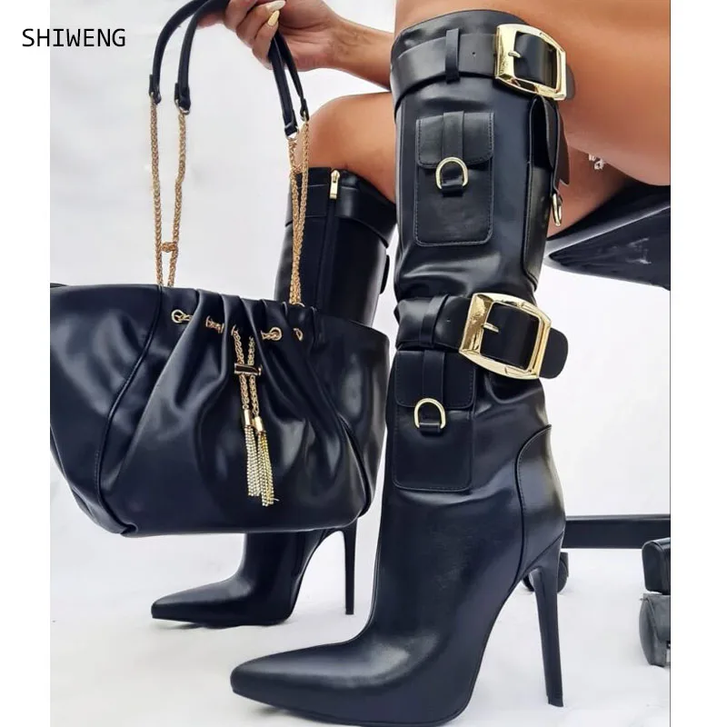 

2025 Fashion Women‘s The Knee Boots New Thin High Heels Camouflage Army Green Shoes Knee High Boots Pocket Black Jeans Boots 44