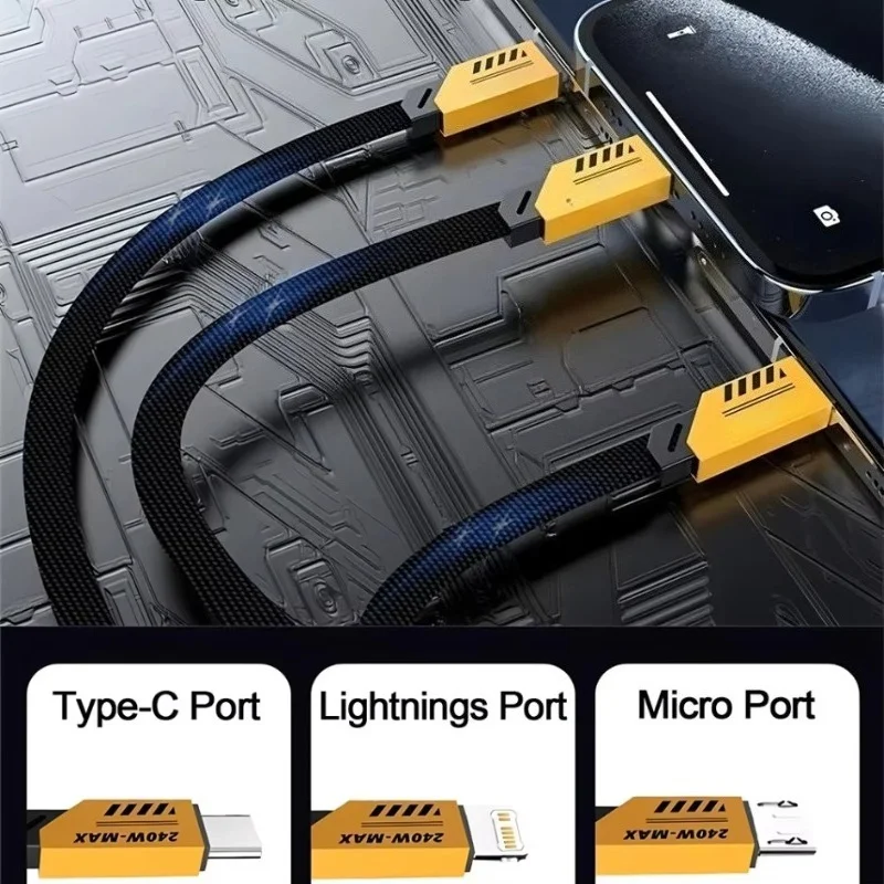 2 IN 3 Nylon Braided Multi Ports Type C Charger Cord Compatible With iPhone 16 Samsung Xiaomi Mobile Phone image 2