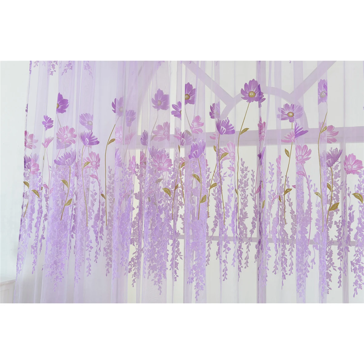 

Soft Daylight Filtering 200X100Cm Glasscurtain Elegant Floral Voile Drape For Living Room Bedroom Decoration Romantic Sheer