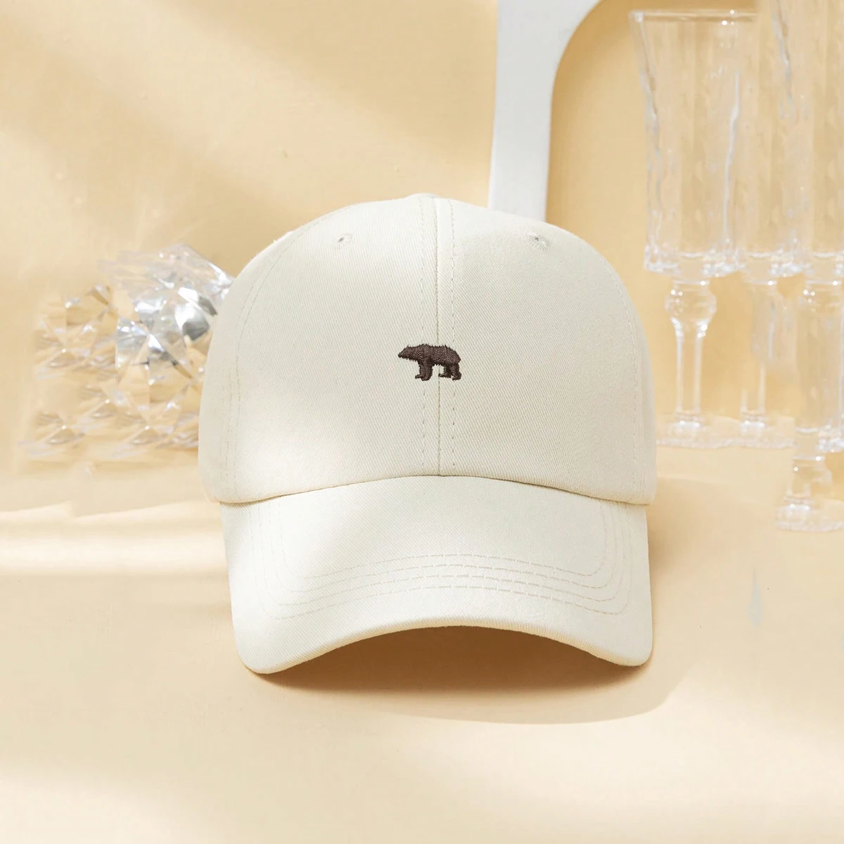 Fashion Korean-style Solid-color Embroidered Brown Bear Baseball Cap - Small Size, Adjustable - Suitable for Daily Casual Wear
