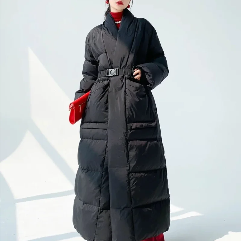 المرأة سترة طويلة أسفل 2025 خريف/شتاء عصري أنيق الخصر تحديد التخسيس طول الركبة سميكة معطف دافئ العصرية #1