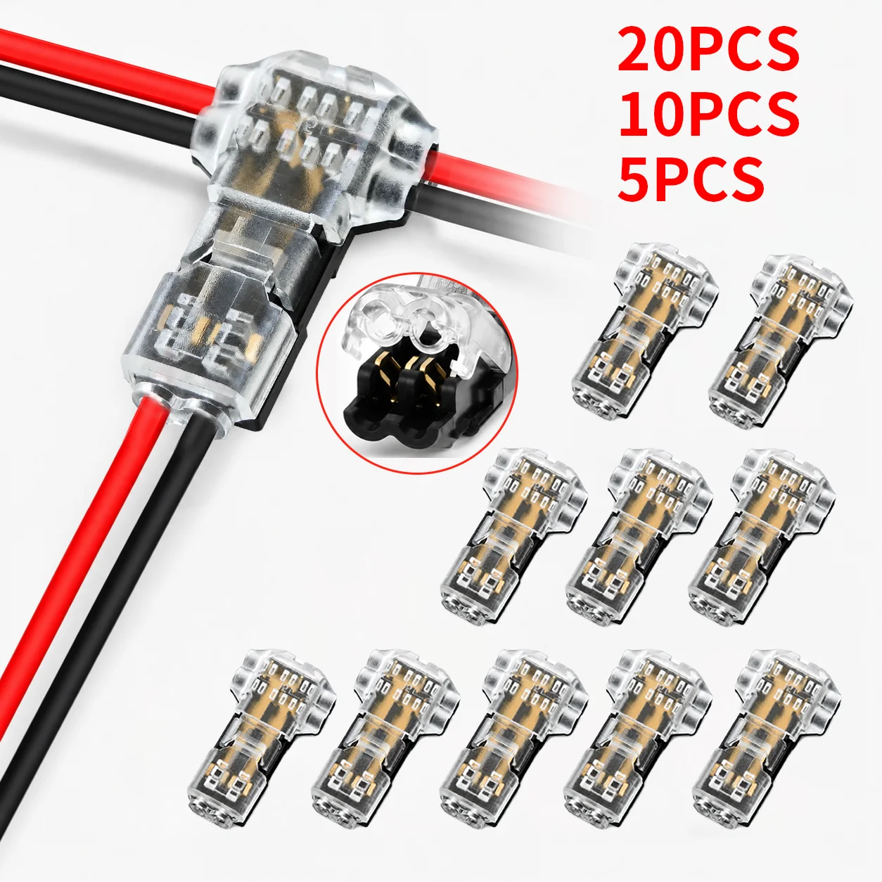 10PCS 2 Pin T Tap Wire Connectors 18-22AWG No Strip Quick Splice Low Voltage Terminal for Car Motorcycle LED Lights Home Wiring