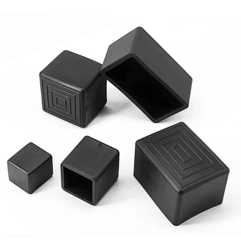 10x10mm~60x60mm Black PVC Square/Rectangle Pipe Sleeve Soft Rubber Non-slip End Cover Table and Chair Foot Covers image 4